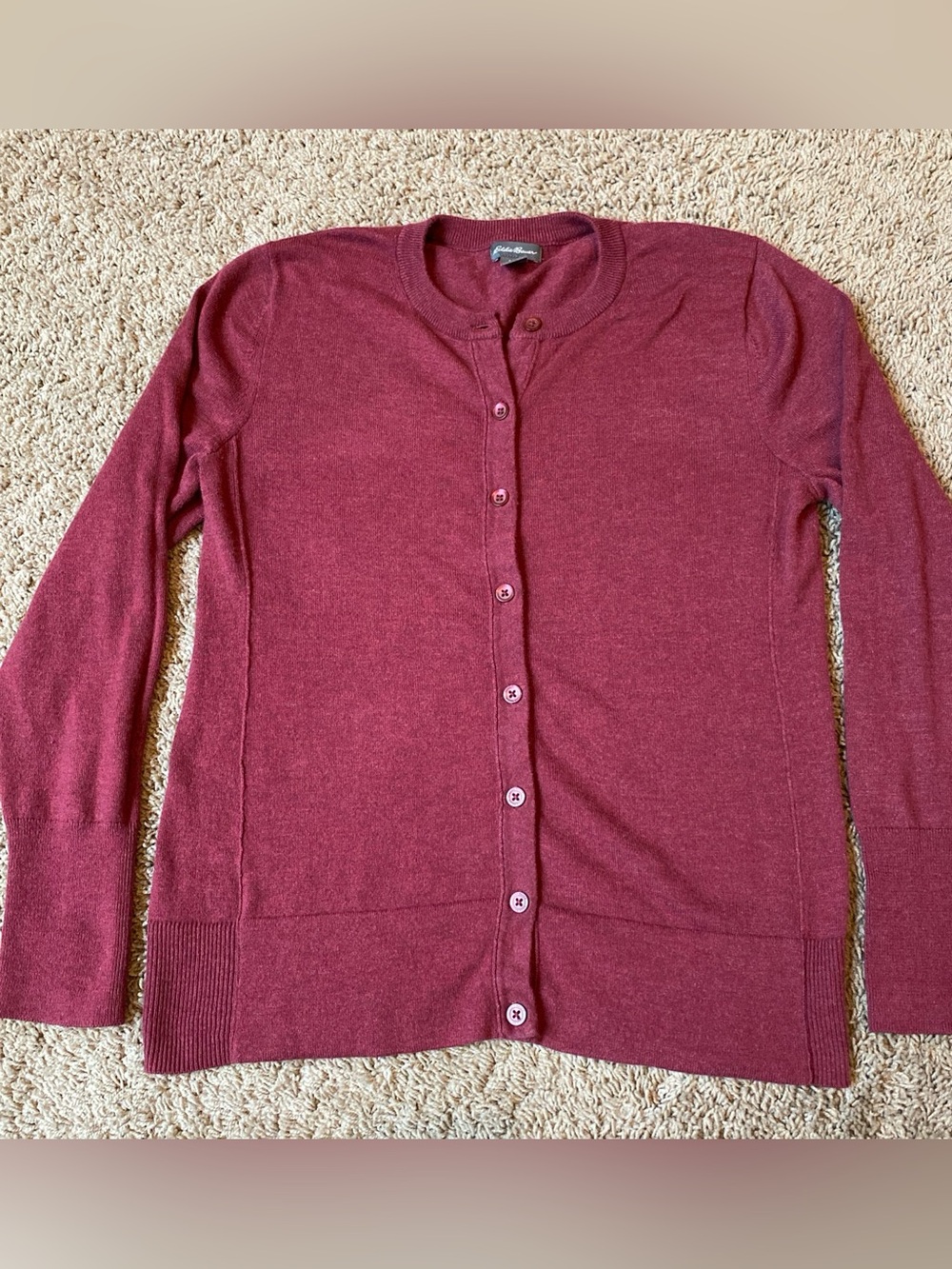 Eddie Bauer Burgundy Button Up Cardigan Sweater Size Medium Casual Preppy Office